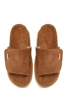 Women's Tan Suede Leather Slippers | Derimod