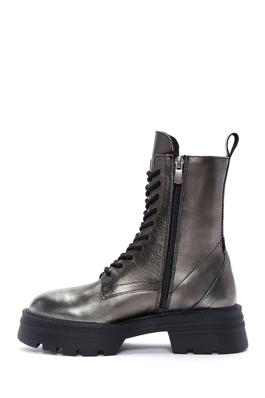 Women's Silver Zippered Leather Boots