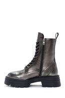 Women's Silver Zippered Leather Boots | Derimod