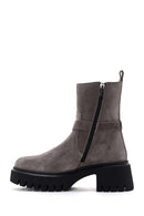 Women's Mink Thick Soled Zippered Suede Leather Boots | Derimod