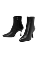 Women's Black Zippered Thin Heeled Leather Boots | Derimod