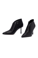 Women's Black Zippered Thin Heeled Leather Boot | Derimod