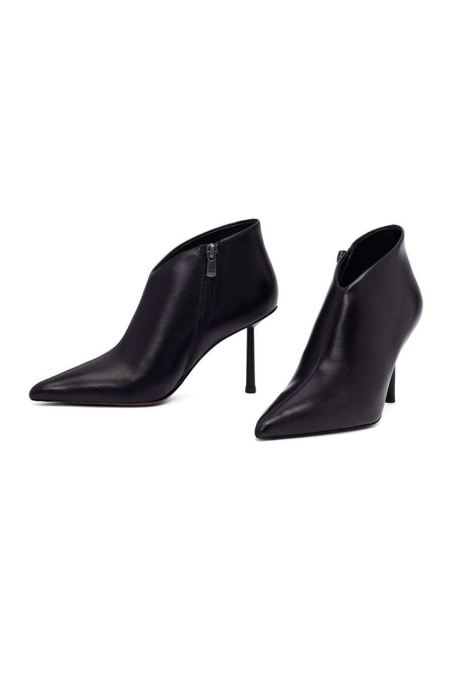 Women's Black Zippered Thin Heeled Leather Boot