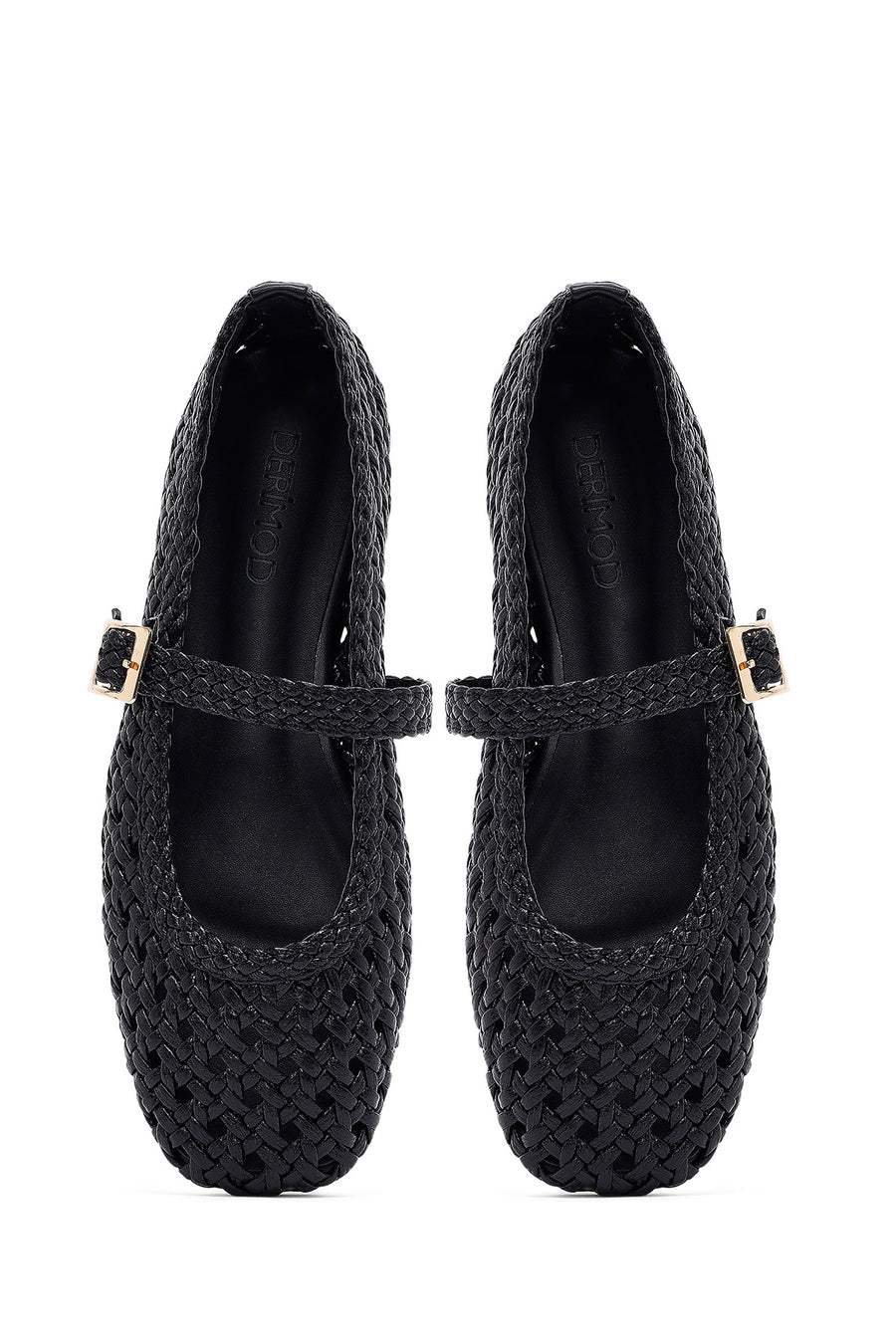 Women's Black Buckled Braided Ballerinas