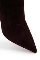 Woman Brown Zip Closure Thin-Heeled Suede Boots | Derimod