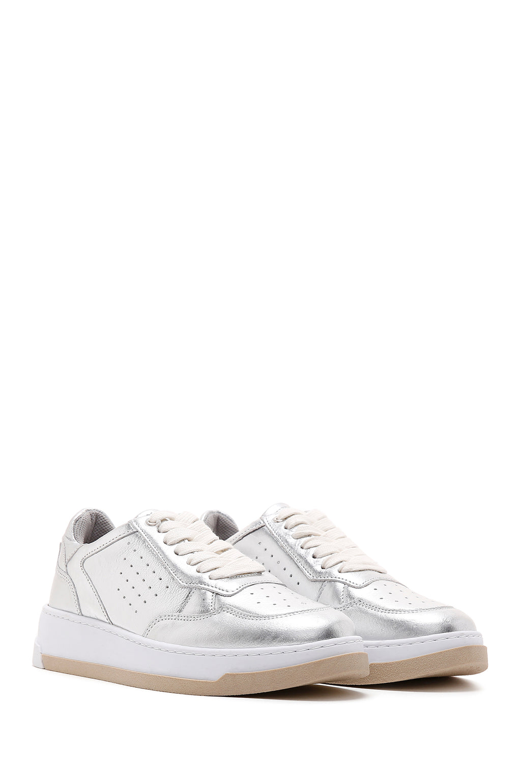 Kadın Gümüş Deri Sneaker