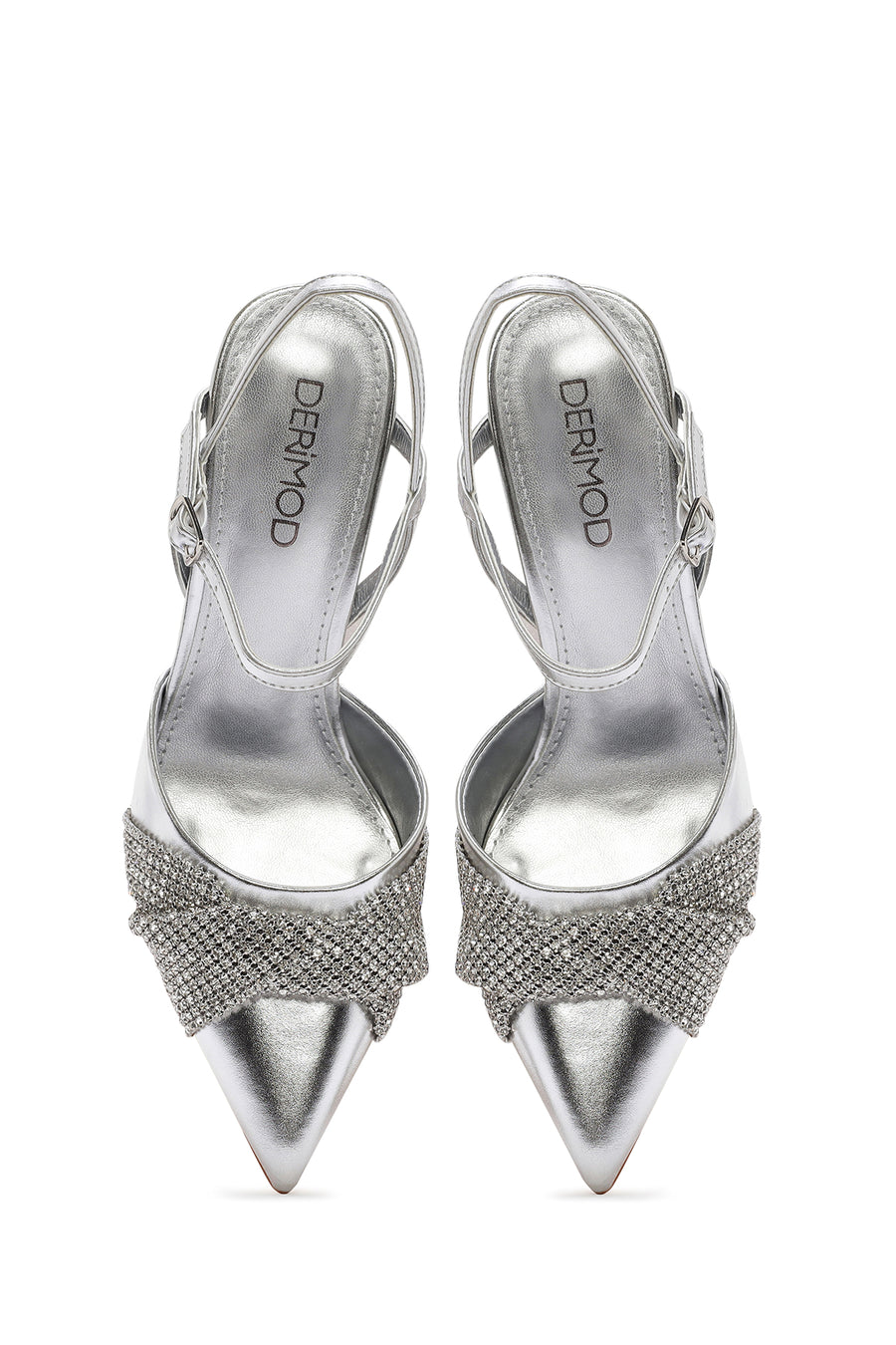 Women's Silver Open Back High Heeled Stilettos with Stones