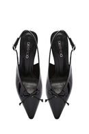 Women's Black Open Back Thin Heel Patent Leather Shoes | Derimod