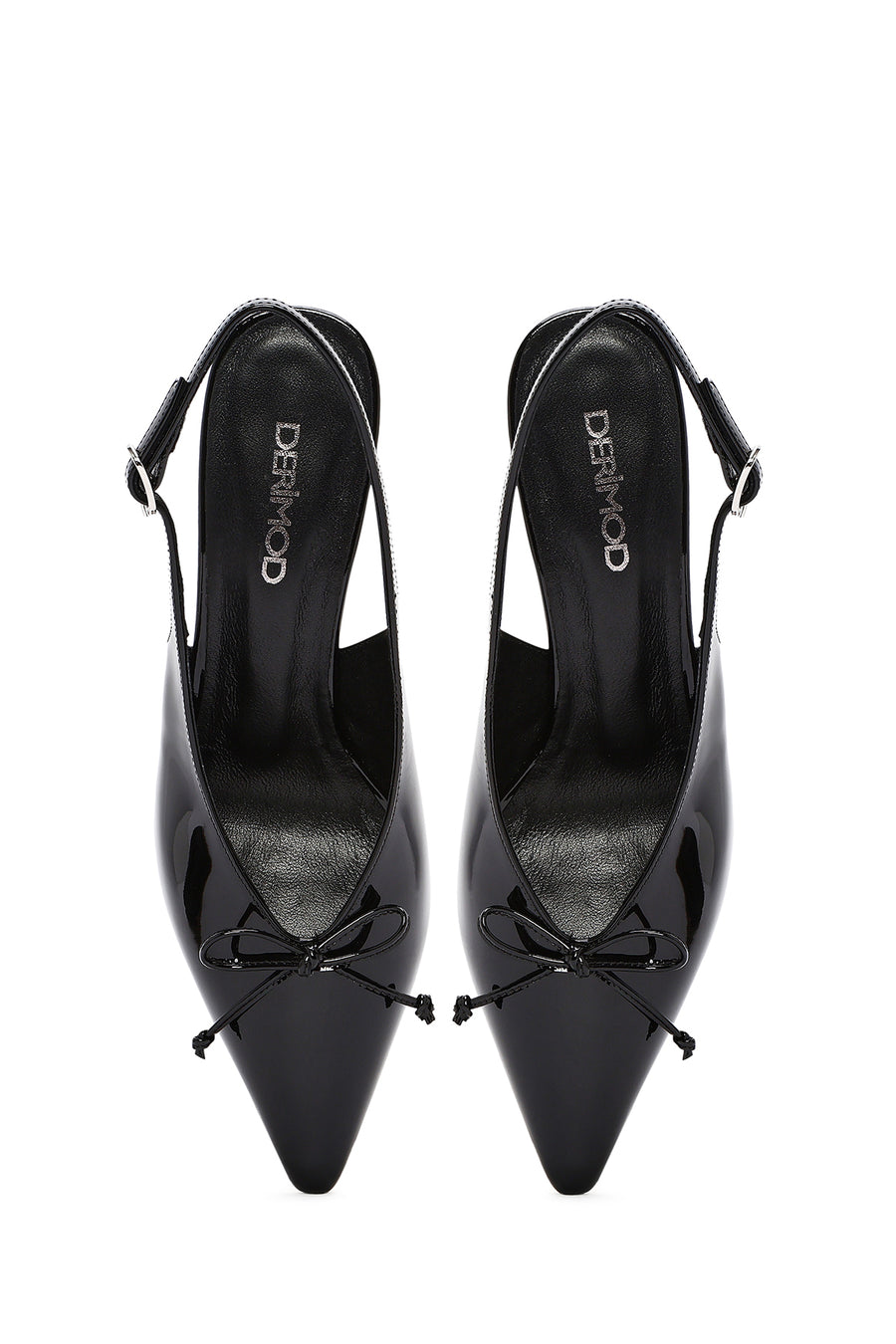 Women's Black Open Back Thin Heel Patent Leather Shoes