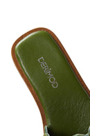 Women's Green Suede Leather Knitted Flat Slippers | Derimod