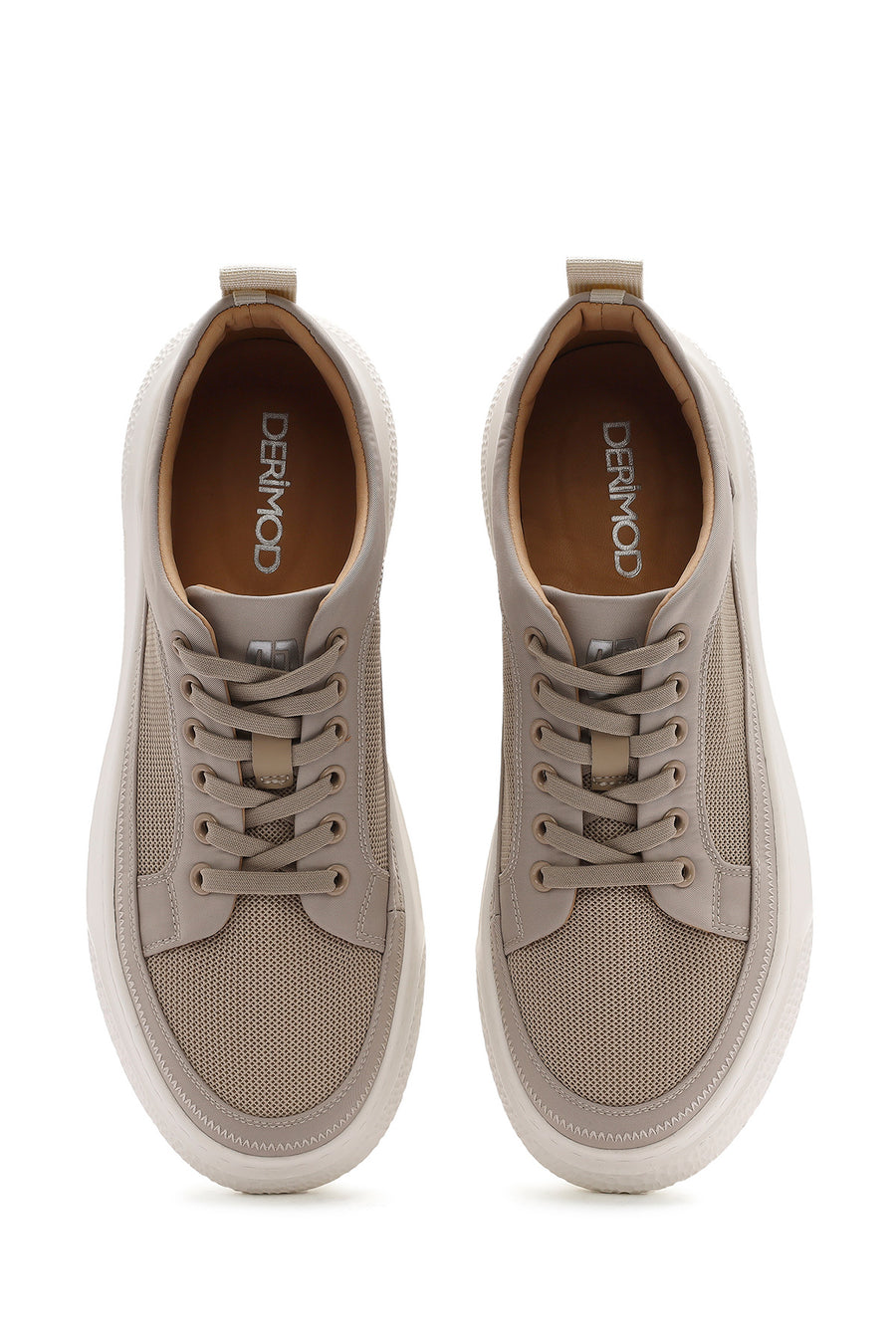 Men's Beige Lace-Up Thick-Sole Sneakers