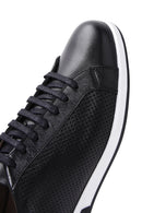 Men's Black Leather Printed Sneaker | Derimod