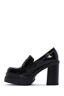 Women's Black Patent Leather Heeled Loafer | Derimod