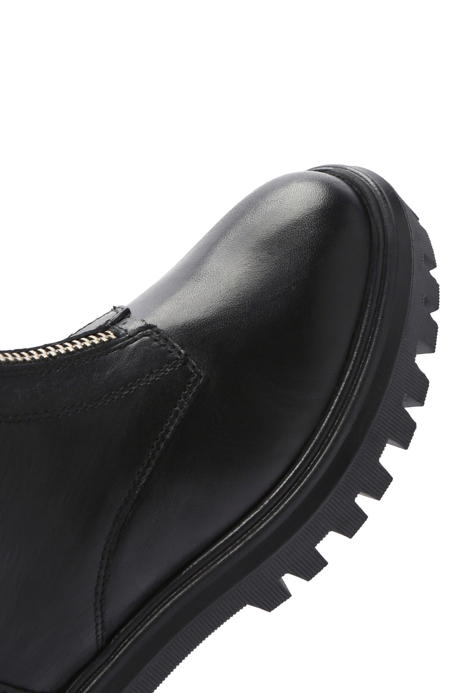 Women's Black Thick Soled Zippered Leather Boots