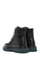 Men's Black Lace-Up Zipper Detailed Leather Casual Boots | Derimod