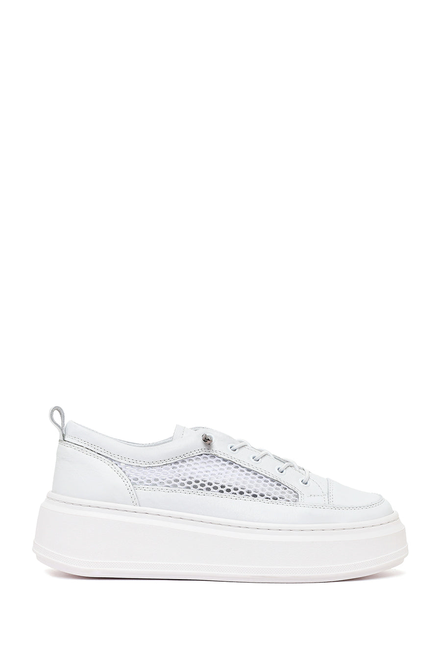 Woman White Lace-Up Thick-Soled Leather Sneaker 26PFD511518 | Derimod