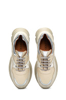 Women's Beige Leather Suede Detailed Thick Soled Sneaker | Derimod