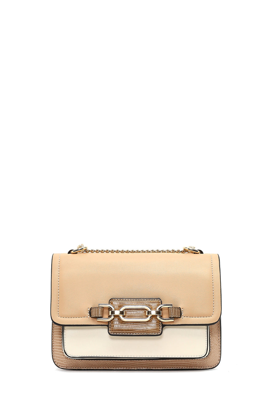 Women's Beige Long Chain Strap Classic Shoulder Bag