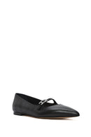 Women's Black Buckle Detailed Leather Ballerinas | Derimod