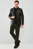 Kane Men's Black Blazer Safari Leather Jacket | Derimod