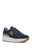 Geox Kadın Lacivert  Low-Top Bağcıklı Kalın Tabanlı Süet Deri Sneaker | Derimod