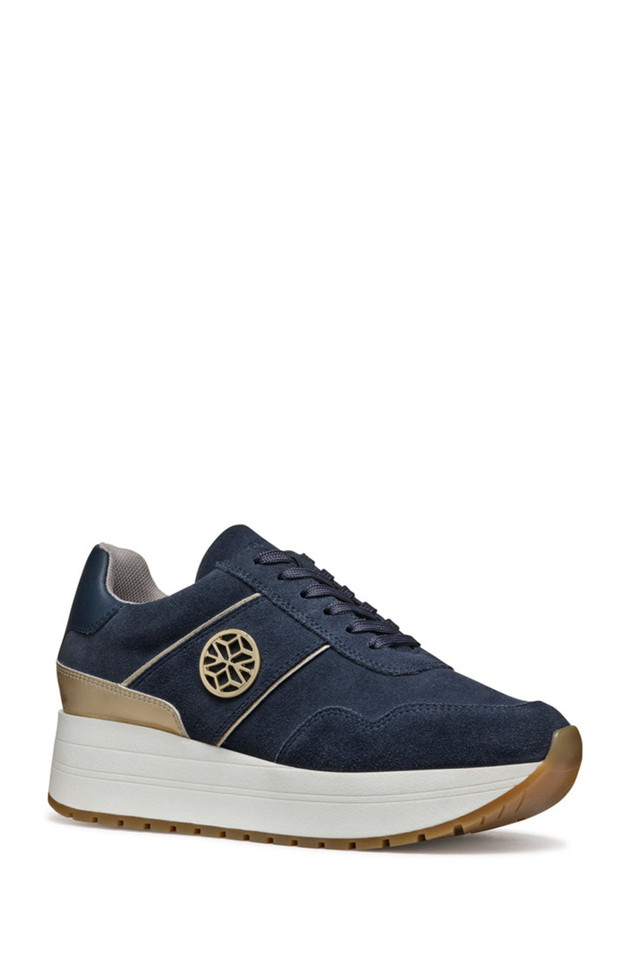 Geox Kadın Lacivert  Low-Top Bağcıklı Kalın Tabanlı Süet Deri Sneaker