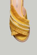 Tasseled Yellow Women's Slippers | Derimod