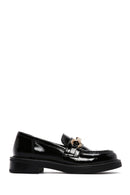 Women's Black Patent Leather Buckle Classic Loafer | Derimod