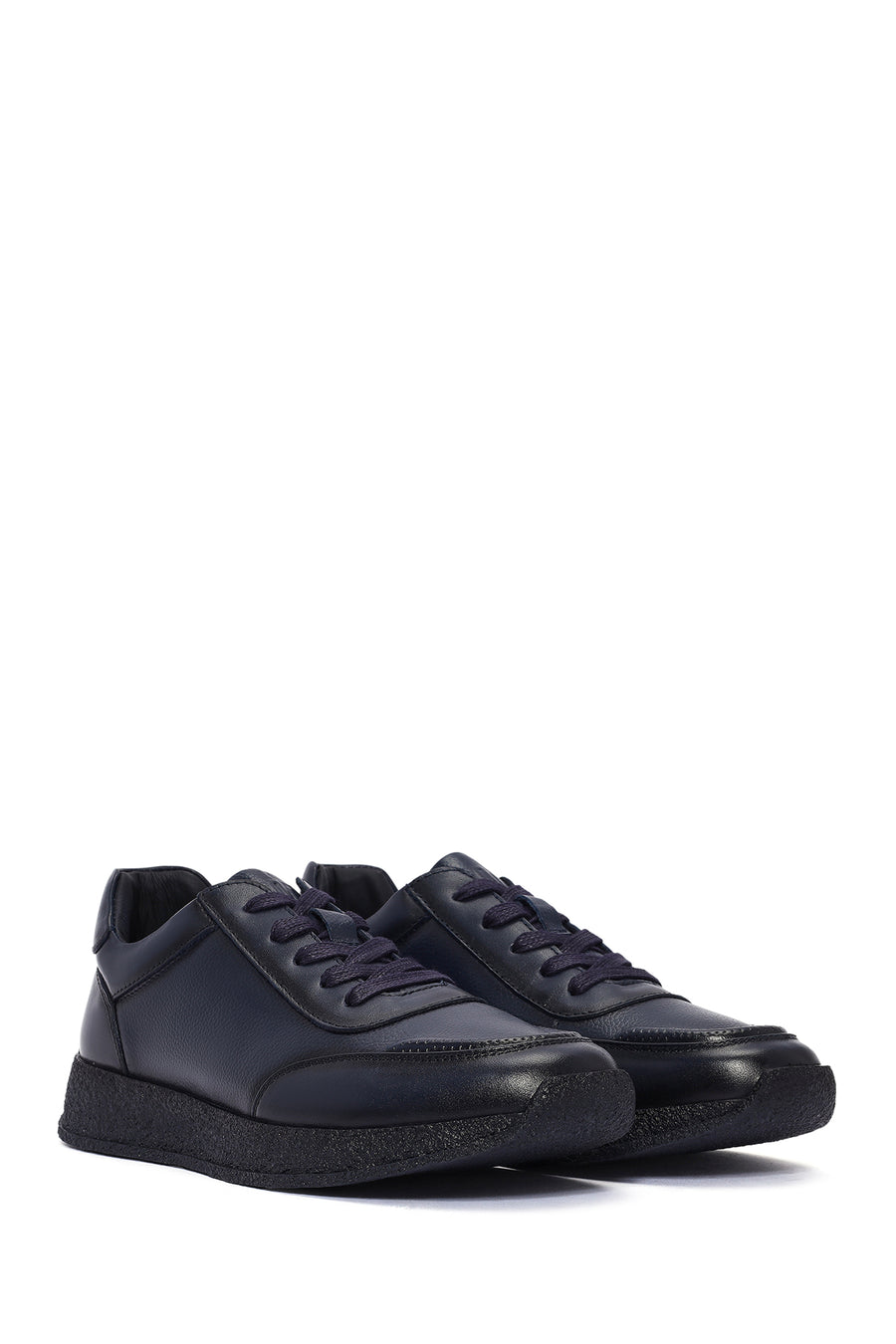 Men's Navy Blue Lace-Up Leather Sneaker