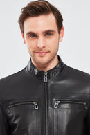 Kimmich Men's Black Sports Leather Coat | Derimod