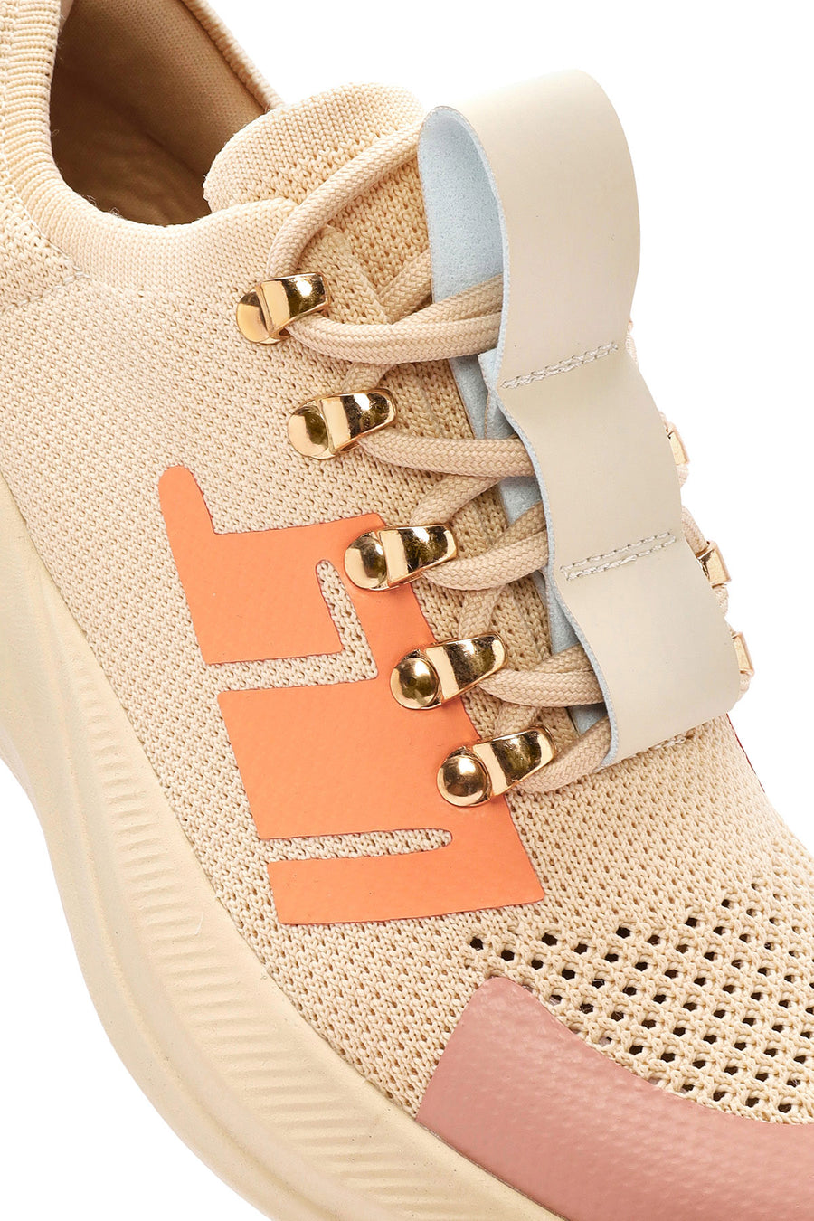 Derimod Zero Women's Beige Thick-Soled Lace-Up Fabric Sneakers