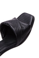 Women's Black Leather Low Heel Sandals | Derimod