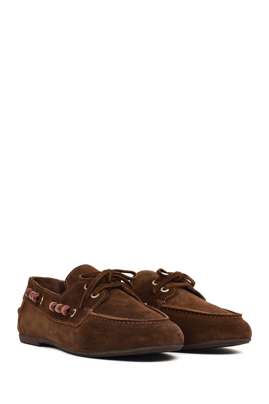 Women's Brown Suede Leather Loafer with Accessory Details