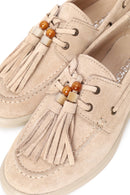 Woman Beige Tasseled Suede Leather Loafer | Derimod