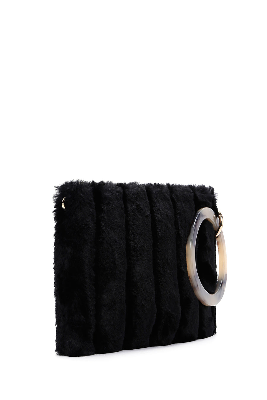 Women's Black Chain Strap Plush Clutch Bag