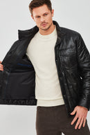 Lorenzo Men's Black Puffer Leather Jacket | Derimod