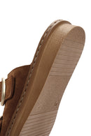 Women's Brown Buckle Suede Leather Slippers | Derimod