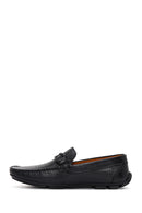 Men's Black Leather Printed Buckle Loafer | Derimod