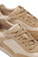 Woman Beige Lace-up Suede Leather Sneaker | Derimod