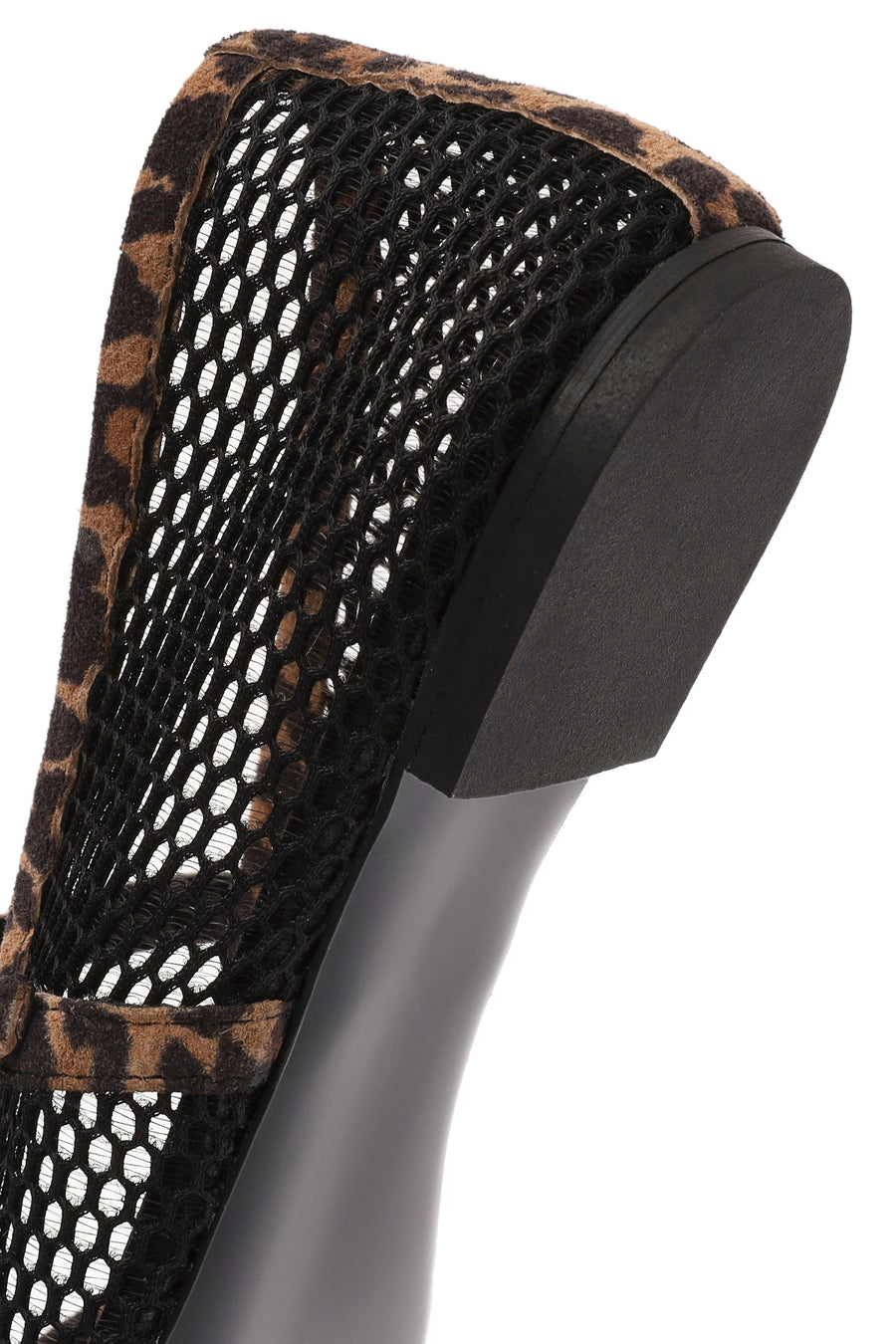 Women's Black Leopard Patterned Buckled Mesh Leather Ballerinas