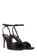 Women's Black Ankle Buckle High Thin Heel Fabric Sandals | Derimod
