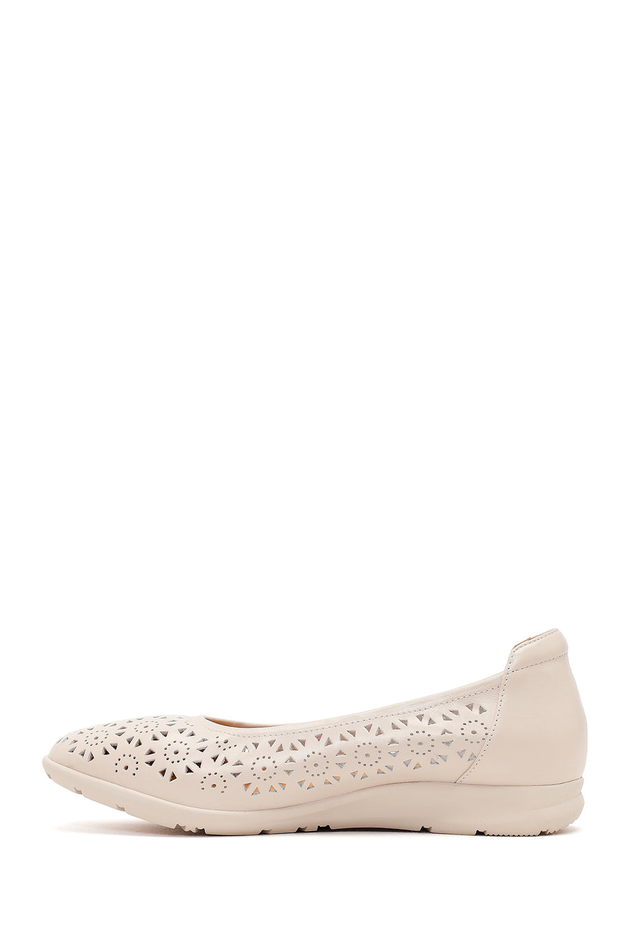 Women's Cream Patterned Leather Ballet Flats