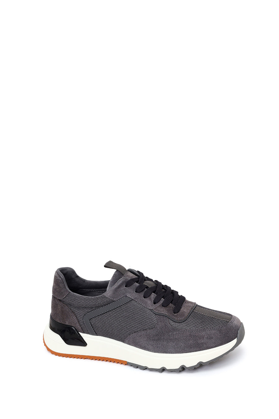 Erkek Gri Bağcıklı Kalın Tabanlı Deri Sneaker