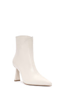 Women's Cream Zippered Thin Heel Leather Boots | Derimod