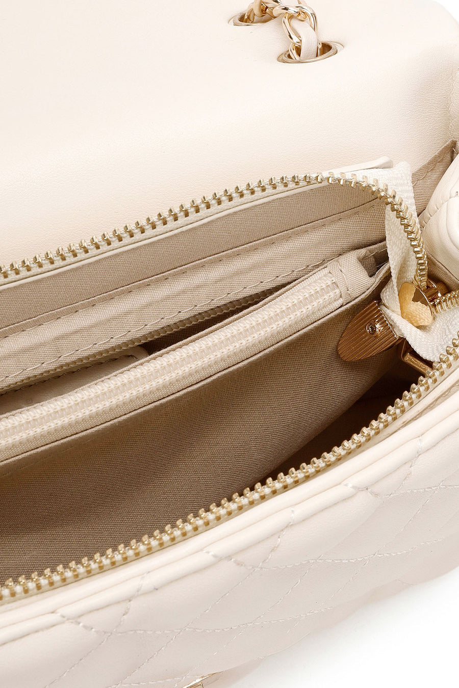 Women's Cream Long Strap Quilted Patterned Shoulder Bag