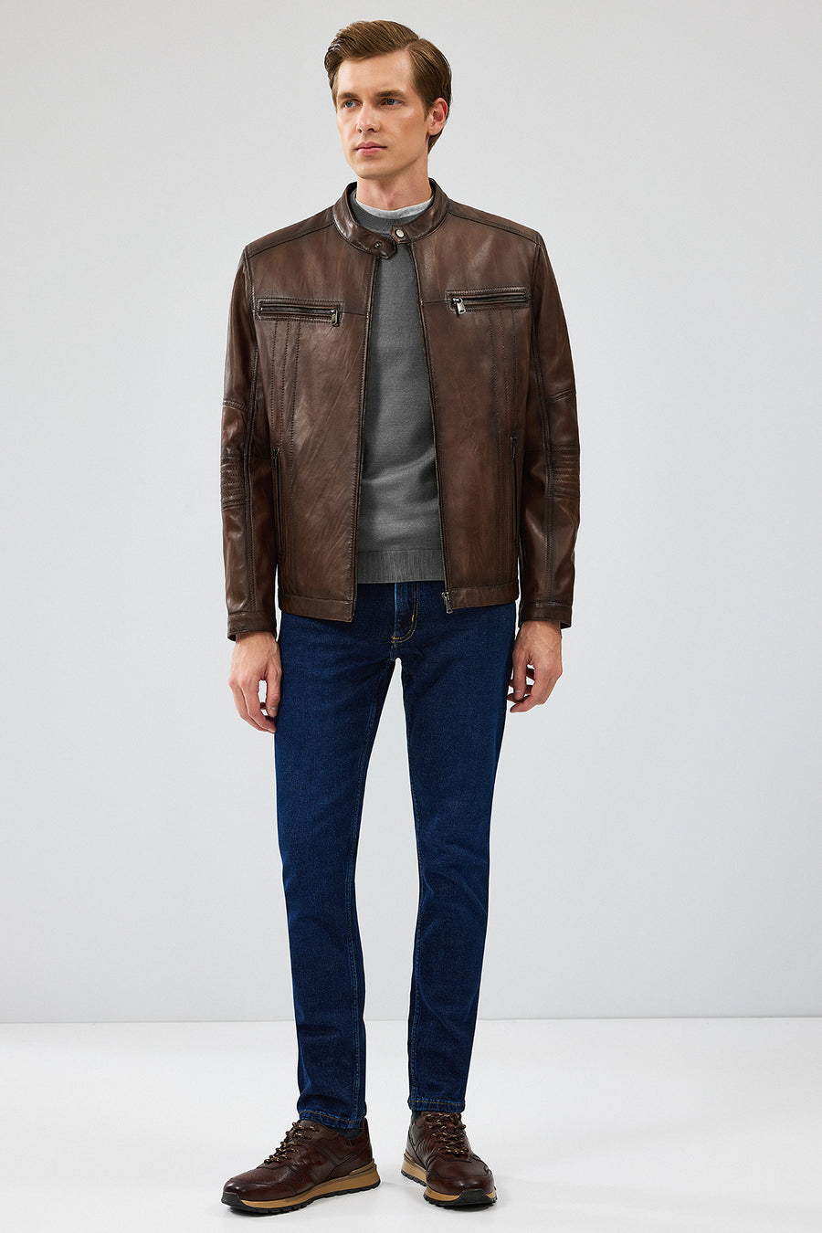 Gabriel Men's Brown Regular Leather Sport Jacket