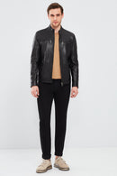 Kimmich Men's Black Sports Leather Coat | Derimod