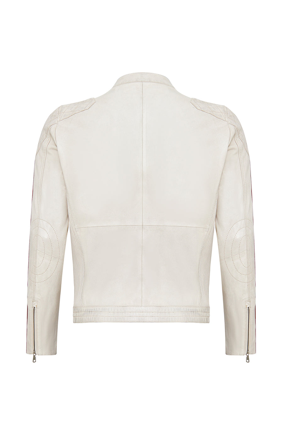 Storm Men's White Slim-Fit Leather Jacket with Emblem