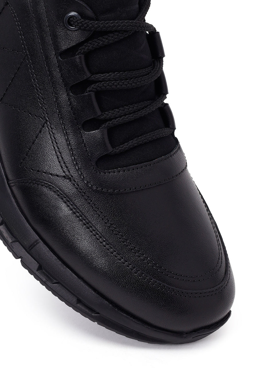 Erkek Siyah Bağcıklı Deri Casual Sneaker