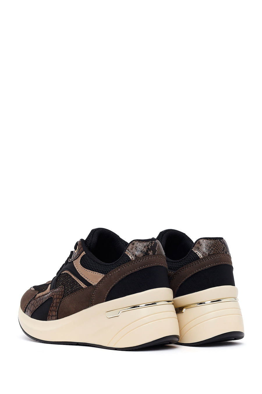Woman Brown Lace-Up Wedge Sneaker
